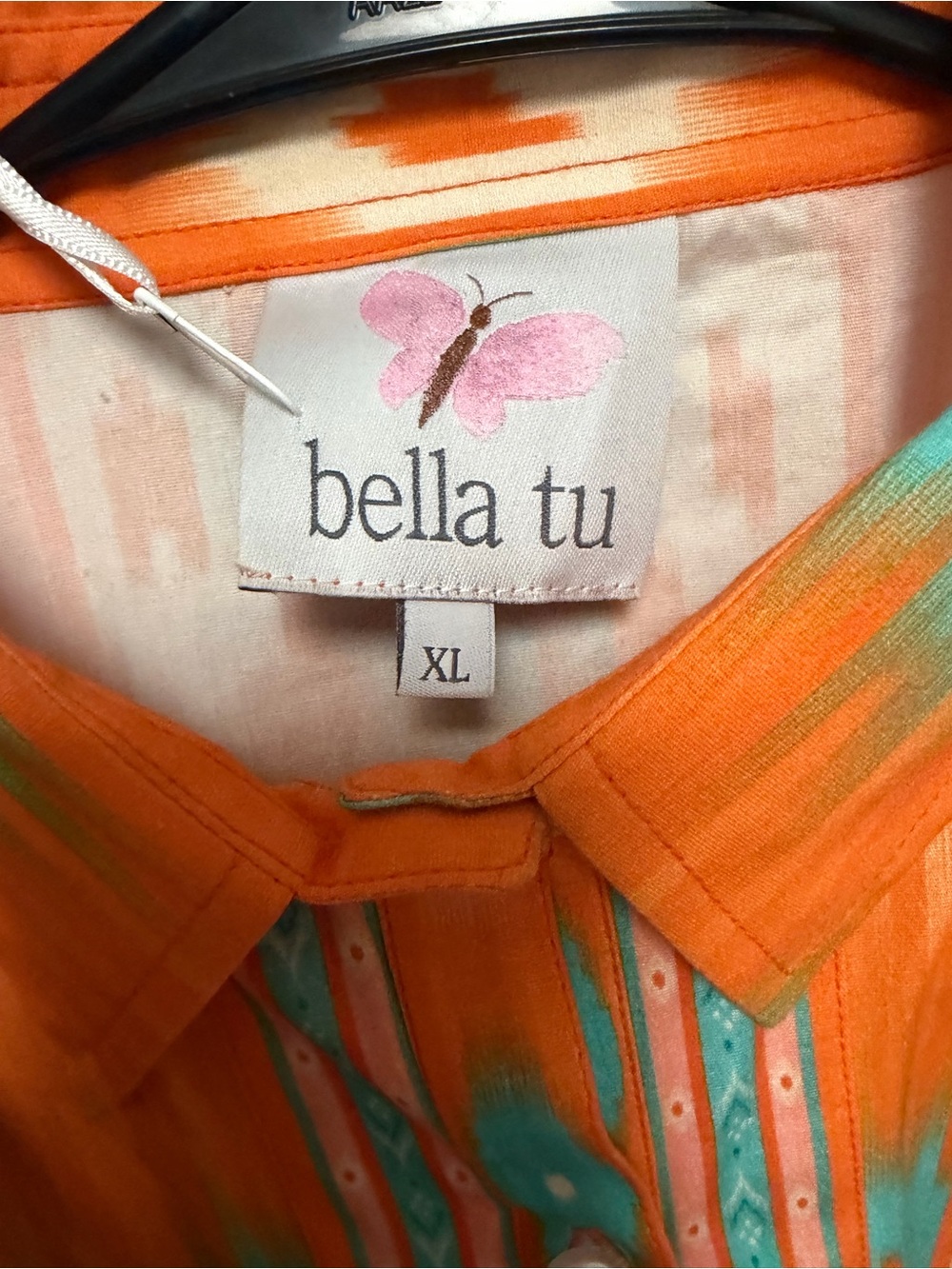 Bella Tu Orange & Turquoise Ikat Camden Shirt Dress Size XL - NWT - Picture 13 of 16